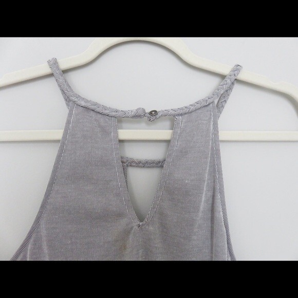 Pixley Tank Top Georgio Braided Blue Gray Stripe Halter Stretch Cut Out Small - Picture 8 of 11